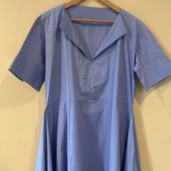 DEVEAUX- Octavia Cotton Poplin Wide Midi Dress In Blue - Picture 9 of 11